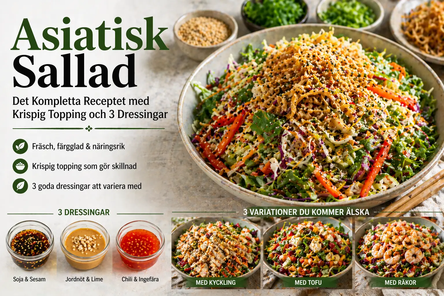 Asiatisk sallad med krispiga grönsaker och topping